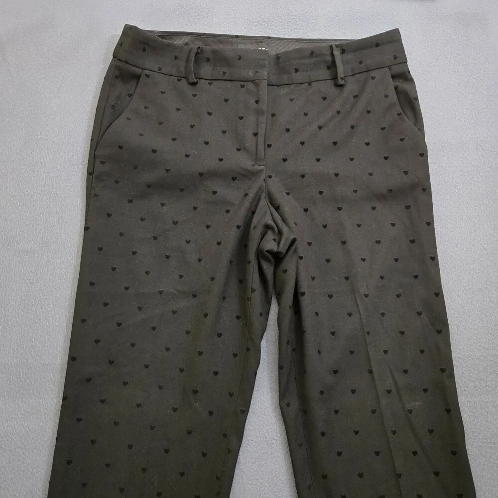 Talbots Women 8 Black Heart Print Mid Rise Hampshire Straight Leg Ankle Pants - Picture 3 of 13